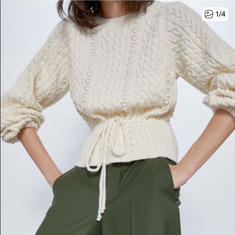 Zara Elegant Cream Cable Knit Sweater, S